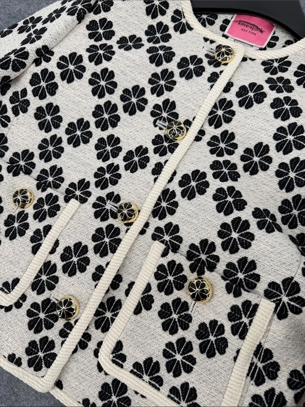 kate spade Black & White Floral Tweed Blazer jacket button down NWT size 4